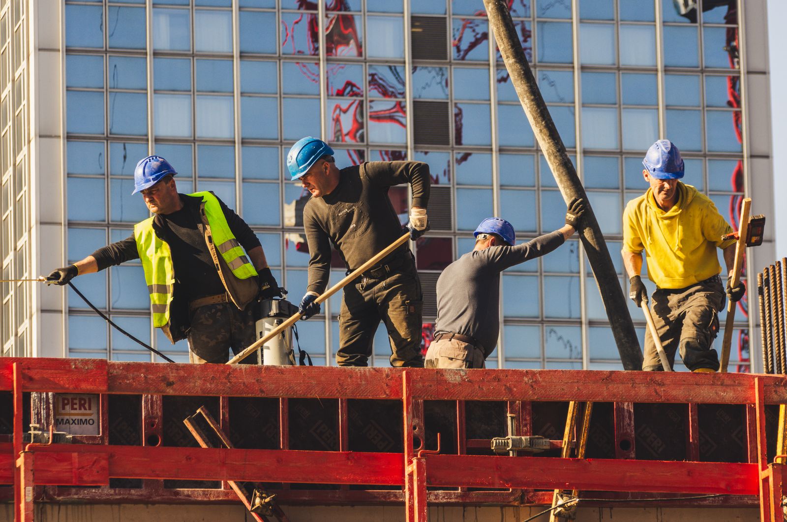 Construction team at a professional job site